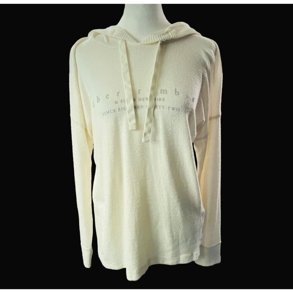 ABERCROMBIE FITCH Women Pullover Sweater Sz M Soft A&F Ivory Long Sleeve Hooded